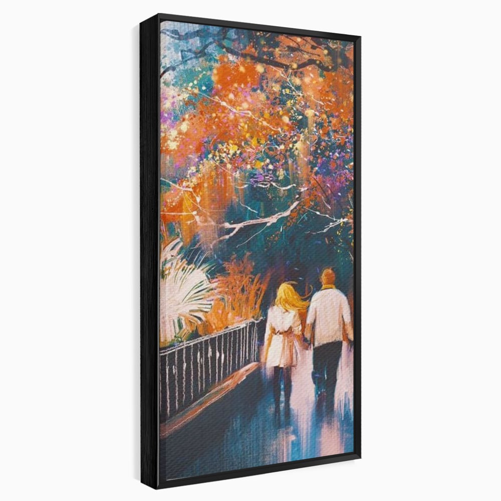 Tablou canvas cu tablou canvas cuplu in parc toamna, in rama de aluminiu negru